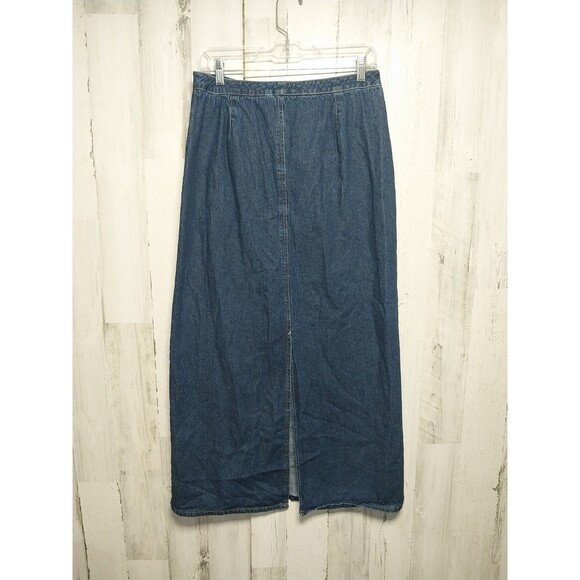 Eddie Bauer Blue Denim Midi Skirt Size 10 Back Slit - Picture 4 of 6